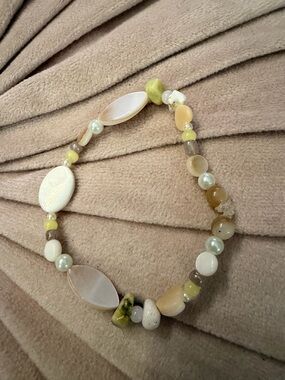 Elegant Mixed Bead Stretch Bracelet in Cream, Yellow and Pearl